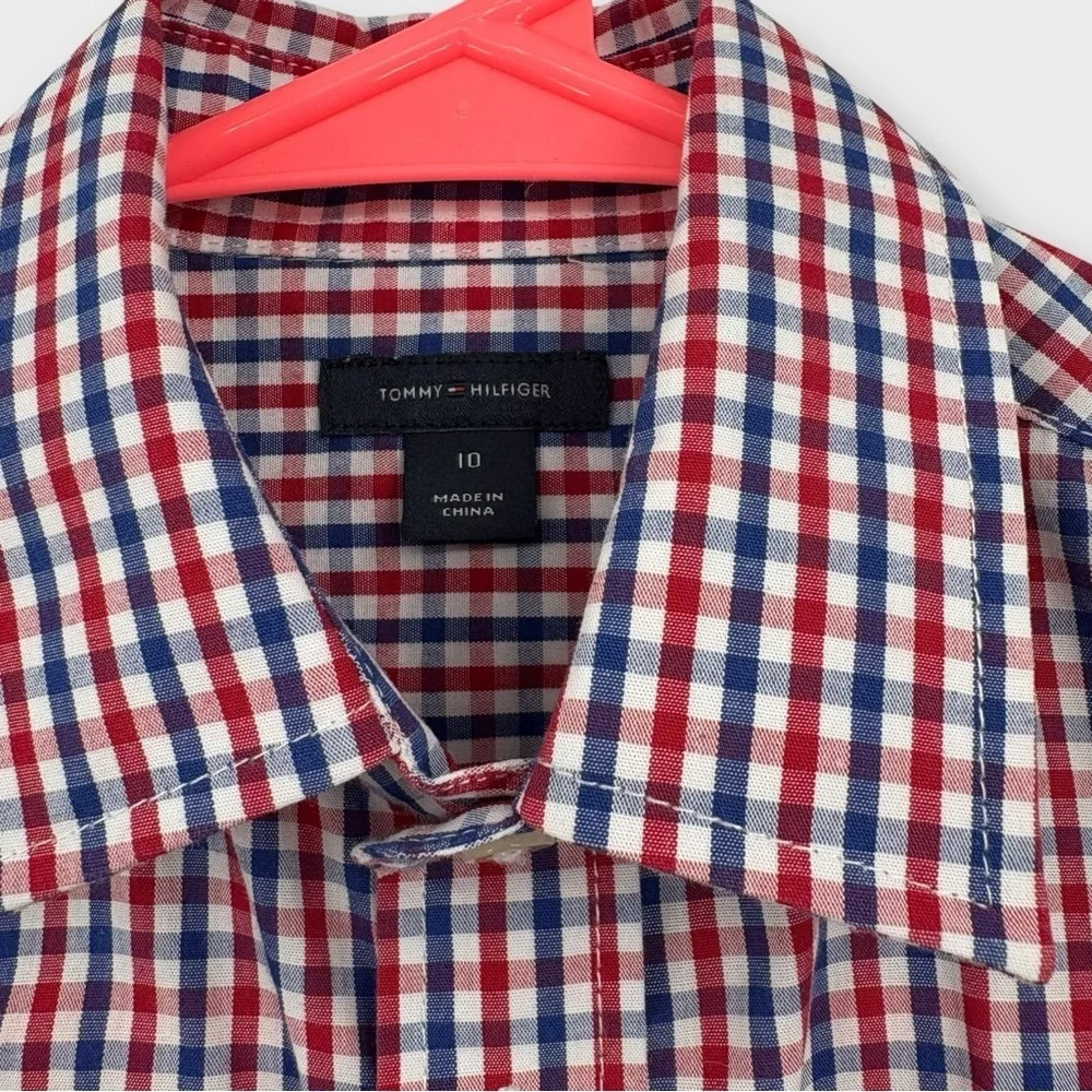 Tommy Hilfiger Long Sleeve Button Up Shirt in Red Check Boys Size 10 NWOT